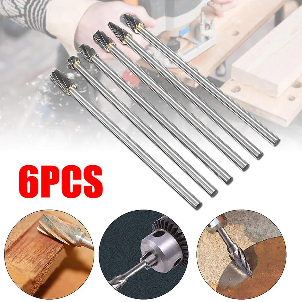 

6Pcs/Set 10mm Rotary Aluminum Burr Cut Shank 150mm Long Reach Carbide Burs 66CY