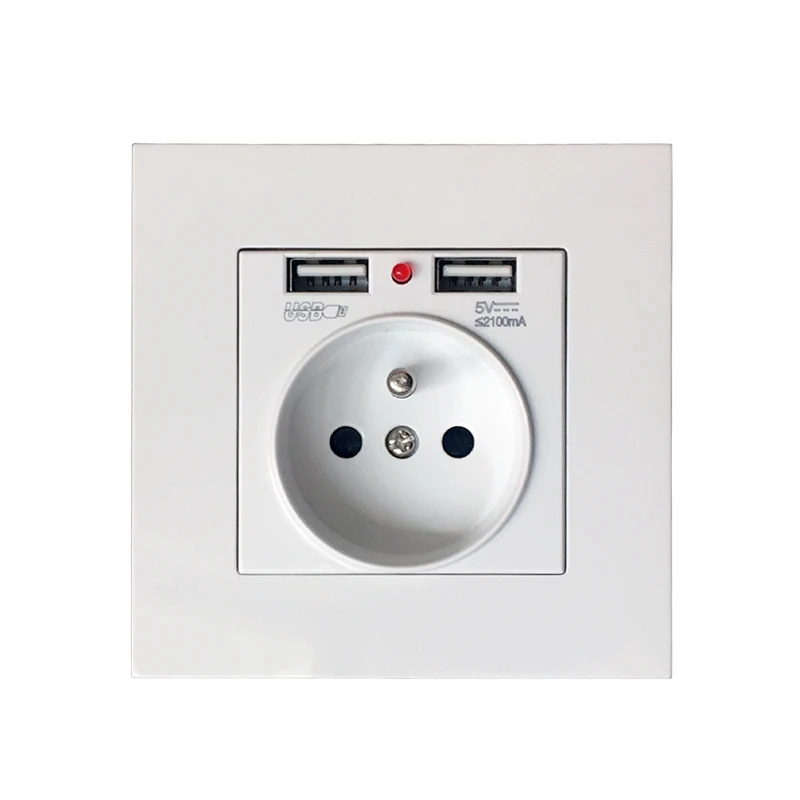 

CE ROSH Mark Electric Wall Outlet With Dual USB 2100mA Charger 86x86mm For France Europe Home Power Faceplate