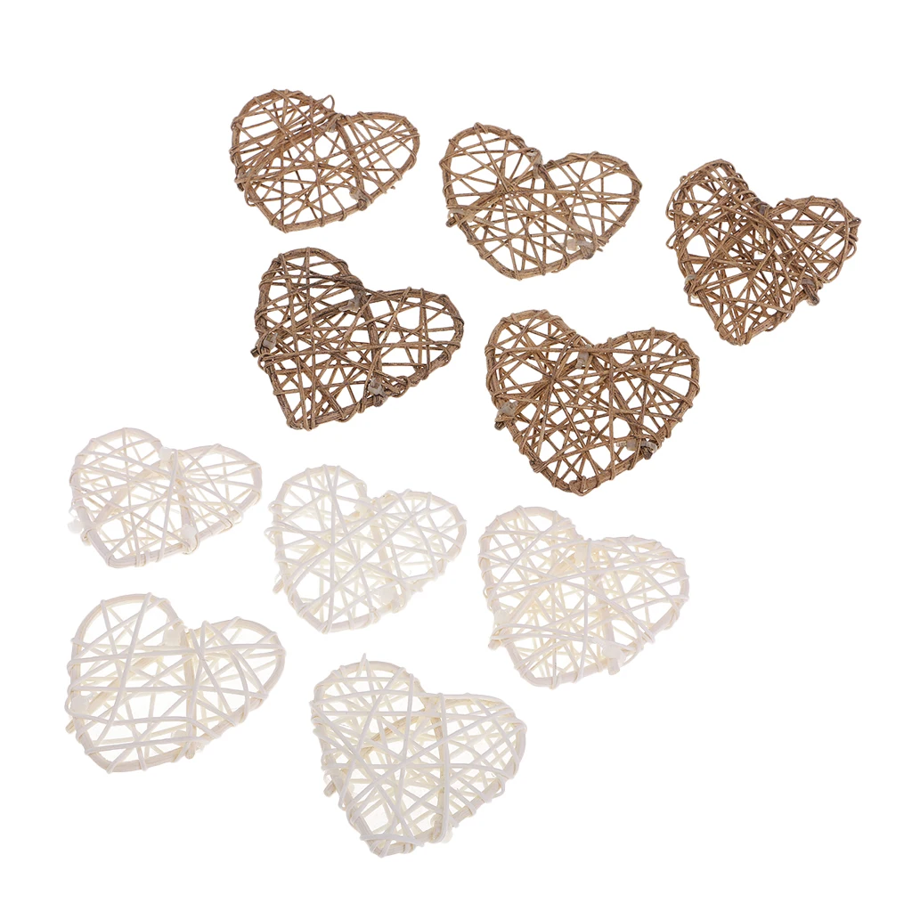 10 Pieces Rattan Wicker Ball Photo Props Heart Shaped for Home DIY Trinkets
