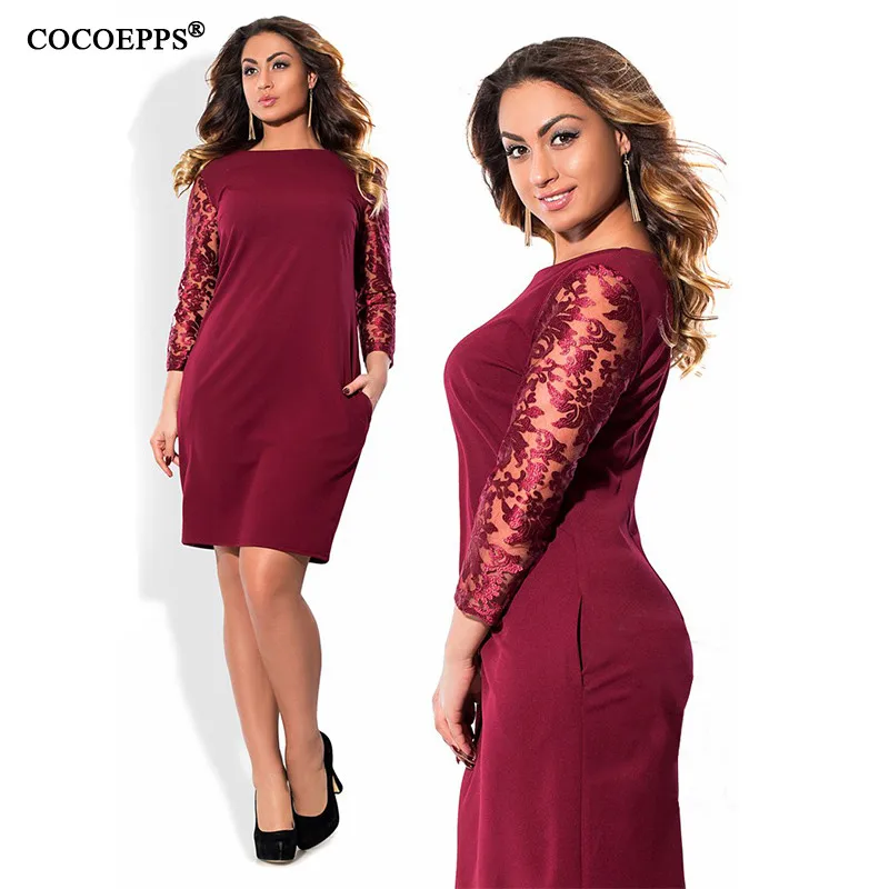 

ICHOIX Long sleeve Lace Autumn Dress big size 2019 new women Winter Plus Size office dress green dress vintage vestidos L-6XL
