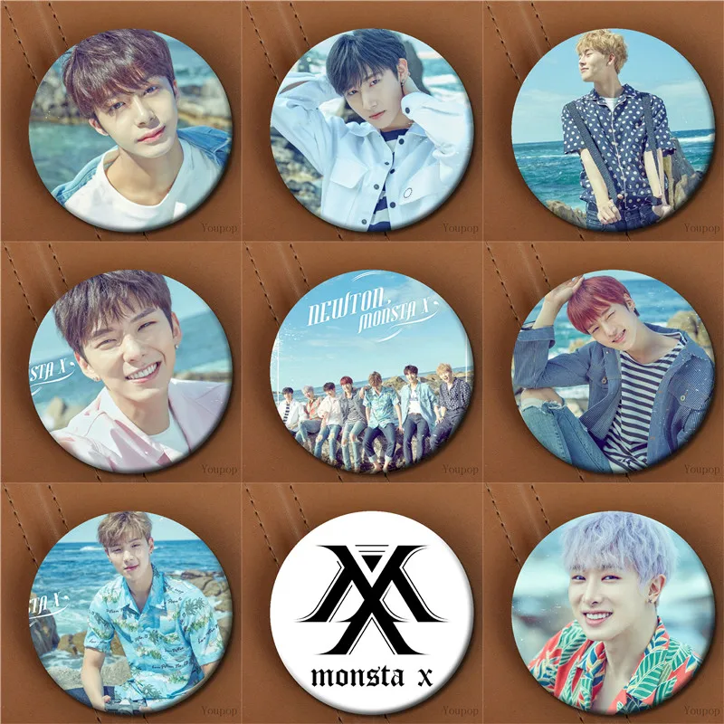 

Youpop KPOP Korean MONSTA X Album NEWTON Photo 58mm Round Badge Pins And Brooches For Clothes Hat Backpack