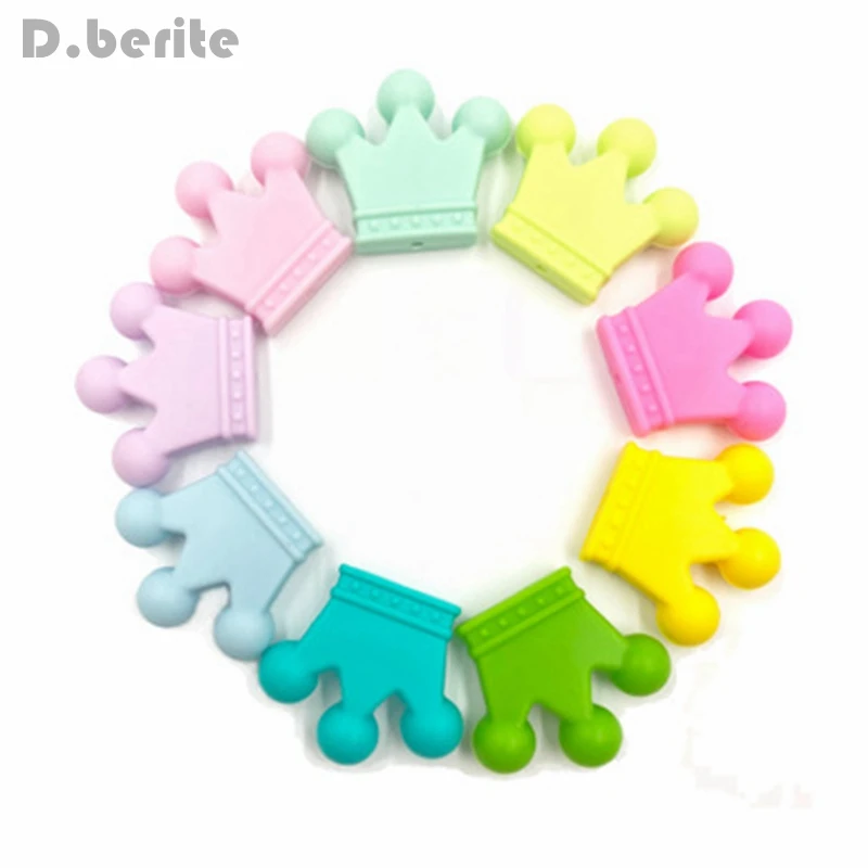 

5 Pcs Silicone Pacifier Hand made Funny Colorful Beads Pendant Crown Shape Baby Teether Relief Pain DIY Necklace KYY8269