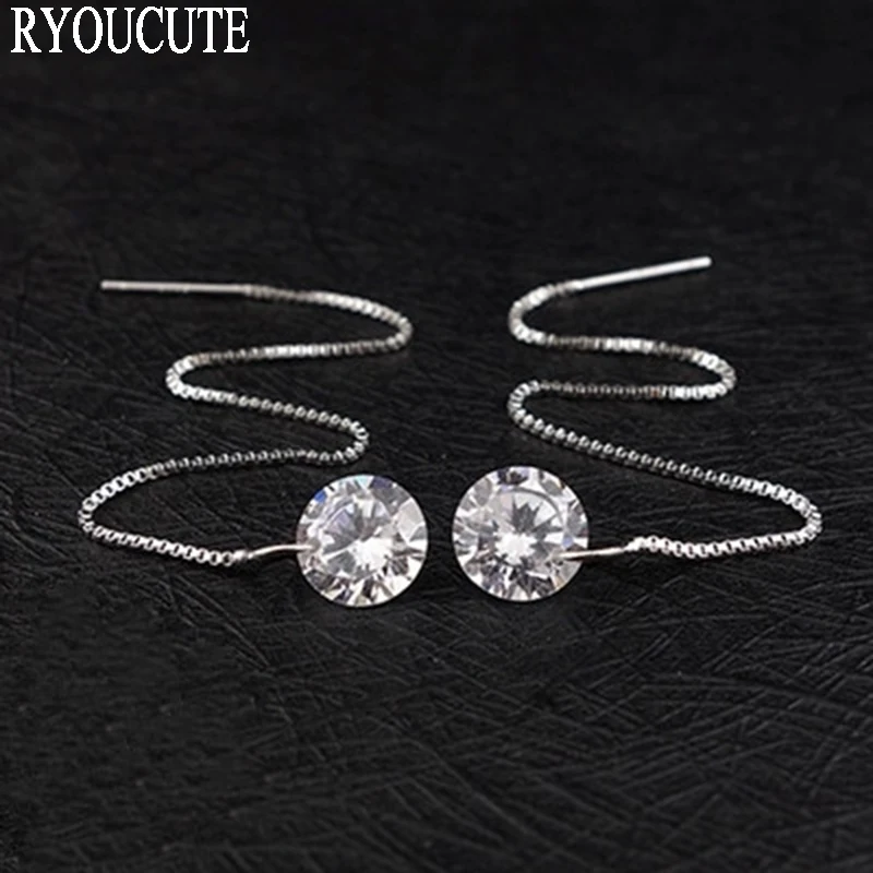 

New 925 Sterling Silver Long Zircon Crystal Earrings for Women Christmas Girls Gift Fashion Jewelry
