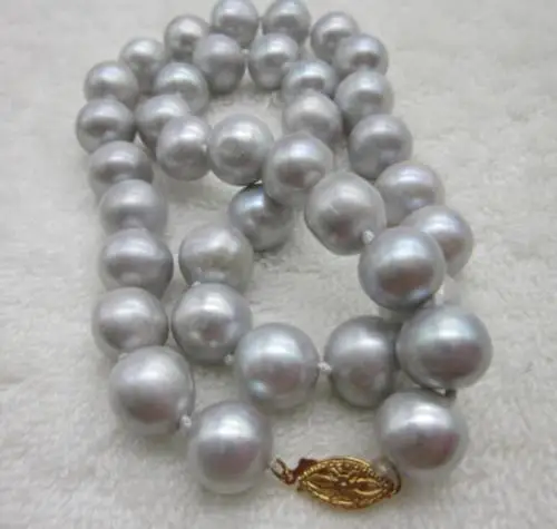 

11-12mm souh sea gray natural pearl necklace 18" yellow CLASP !