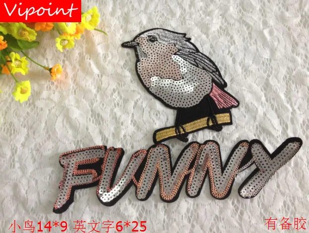 

VIPOINT embroidery Sequins big sparrow patches bird funny patches badges applique patches for clothing LS-96