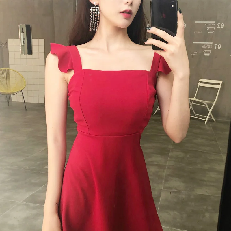

2019 New Ins Fashion Square Collar Mini Sling Sexy Summer Party Elegant Dress For Women Wrapped Hip Tight Drawstring Sling Dress