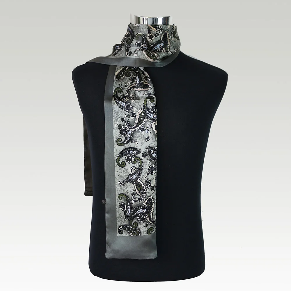 CISULI Шелковый Атласный длинный шарф для мужчин 26X160 см Desigual классический Печатный узор серый зеленый мужской шарф