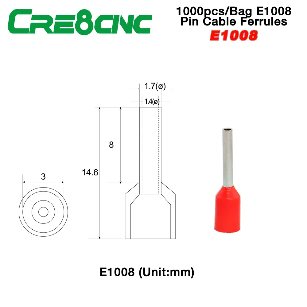 CRE8CNC 1000 шт./пакет E1008 трубчатый провод разъем обжимной медный кабель обжима
