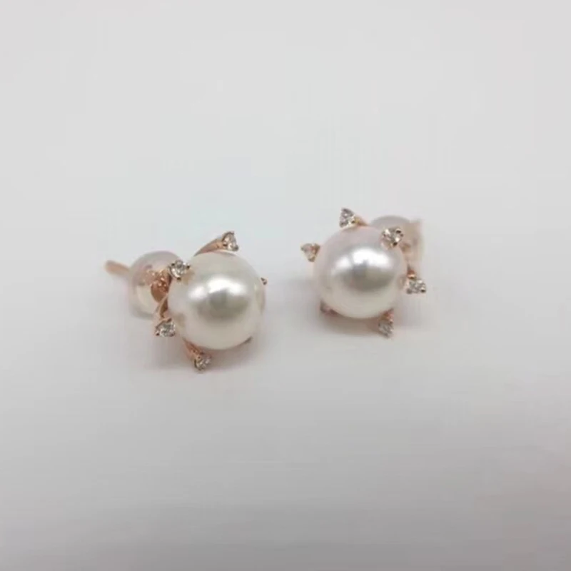 Sinya G18k AU750 Gold stud earrings for women girls Mother with 7.5-8mm southsea Pearls Fashion design high quality Hot! (3)
