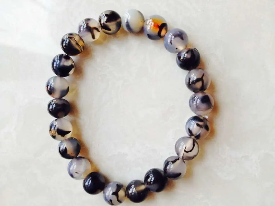 

hot SellingNew 8mm Black Grey Round Beads stretch Bangle Bracelet 7 " 28%