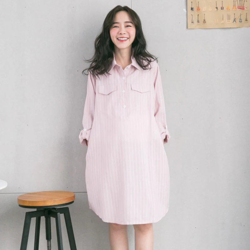 Maternity Knee length Cotton Blouse Breastfeeding Dress