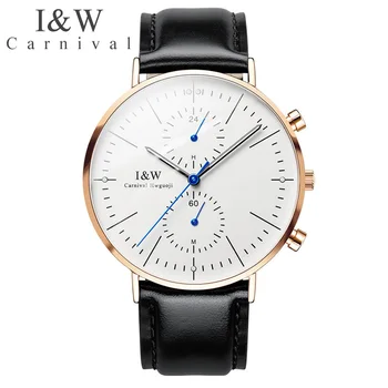 

I&W Ultra-Thin 6MM Quartz Watch Men Carnival Multiple Time Zone Wristwatch Sapphire Crystal Luminous Hands Clock saat erkekler