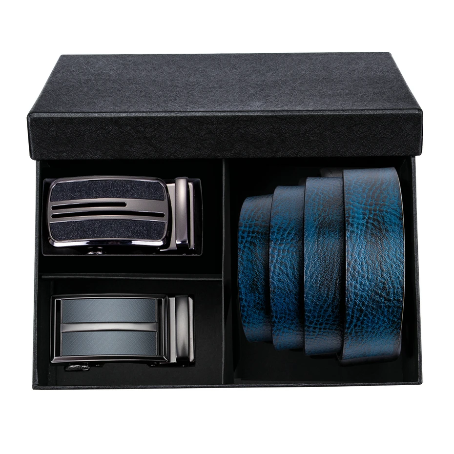 

DiBanGu Man Belts Gift Box Blue Automatic Buckle Cowskin Split Leather Waist Belt for Jeans Fashion Kemer Riem Luxe Dropshpping