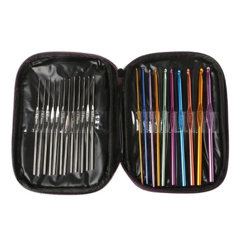 

22PCS Newest Colourful Knit Set Aluminium Crochet Hooks Knitting Needles Set 0.6mm-6.5mm Punch Pen Kit
