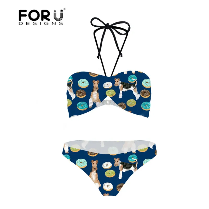 

FORUDESGINS Swimming Suit Fox Terrier Printing Swimsuit Women XXL Push Up Swimwear Ladies Bikini Set Sexy Bathing Suits Girls