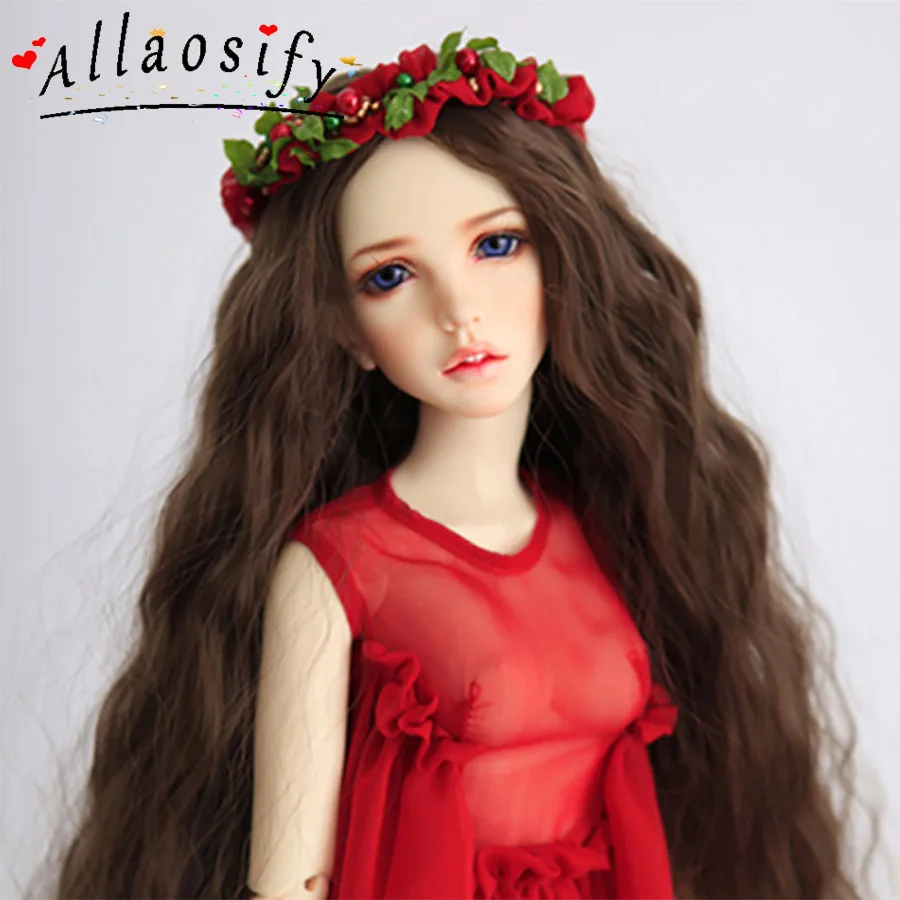 Allaosify BJD SD гигантский парик для куклы-ребенка длинные вьющиеся каштановые 1/3 1/4 1/6 1/8 волос парики для шарнирной куклы