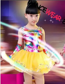 

Children Girl Yellow And Pink Stage Wear Dance Dress Neon Skirt Ballroom Dance Dresses Kids