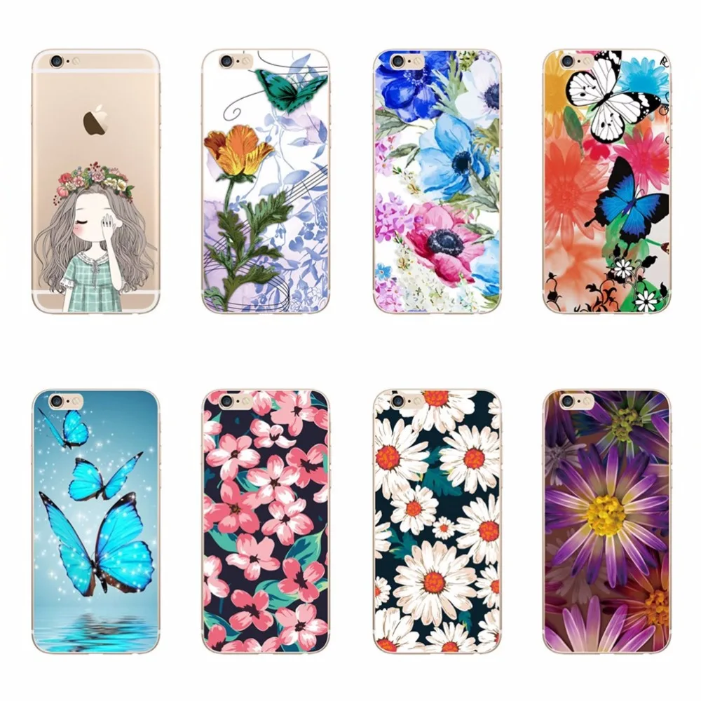 Для iPhone 6 6s чехлы для телефонов красивые цветы бабочки Мягкие силиконовые
