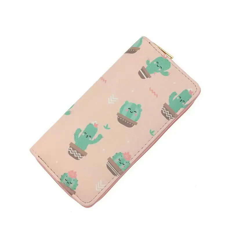 KANDRA Summer Cactus Plant Printing Women Long Wallet Fashion PU Leather Coin Purse Phone Case Ladies Card Holder Clutch Bag