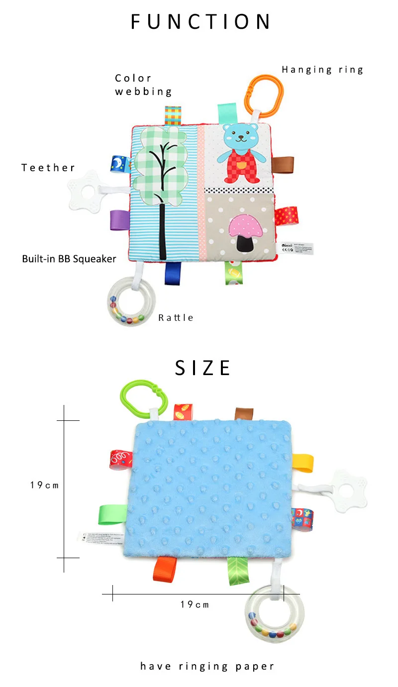 Новое Детское успокаивающее полотенце для прорезывания зубов кукла Прорезыватель одеяло с погремушкой и пищалка Детские успокаивающие принадлежности детские игрушки