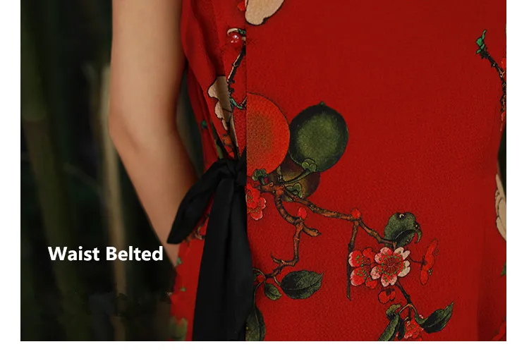 LZJN High Quality Summer 100% Real Silk Print Dress Split Qipao Chinese Style Long Cheongsam Slim Classic Women's Dress Custom (22)