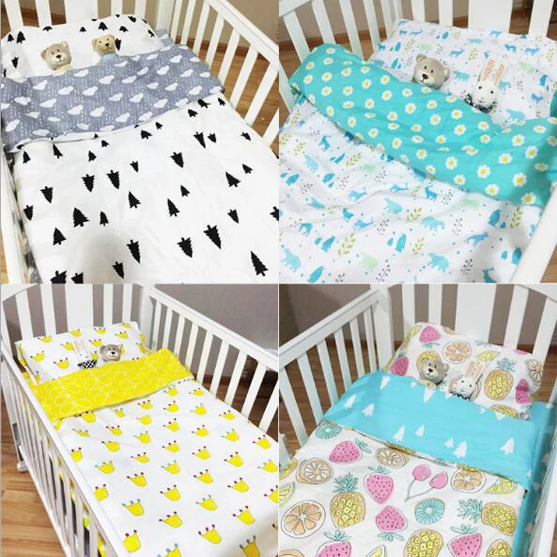 

Hot Ins Crib Bed Linen Kit 100% Cotton Cartoon 3pcs Baby Bedding set Include Pillowcase+Bed Sheet+Duvet Cover Without Filling