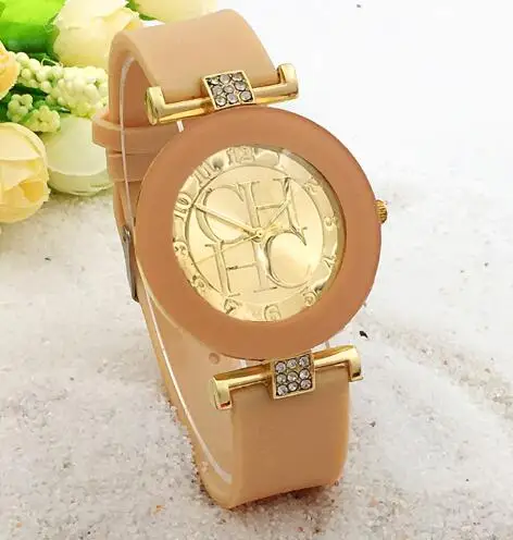 Новые модные брендовые золотые Geneva повседневные кварцевые часы для женщин с кристаллами силиконовые часы Relogio Feminino Наручные часы горячая распродажа - Цвет: begei