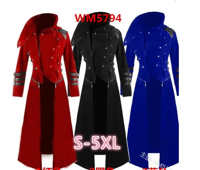 

Adult Men Medieval Larp Viking Costume Gothic Steampunk Hooded Trench Coat Medieval Cosplay costume halloween plus 5xl