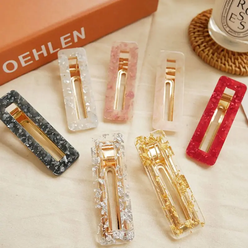 14 Styles Women Girl Korea Hollow Geometric Waterdrop Acrylic Hair Clips Shiny Tinfoil Sequins Hairpin Hair Accessories Barrette