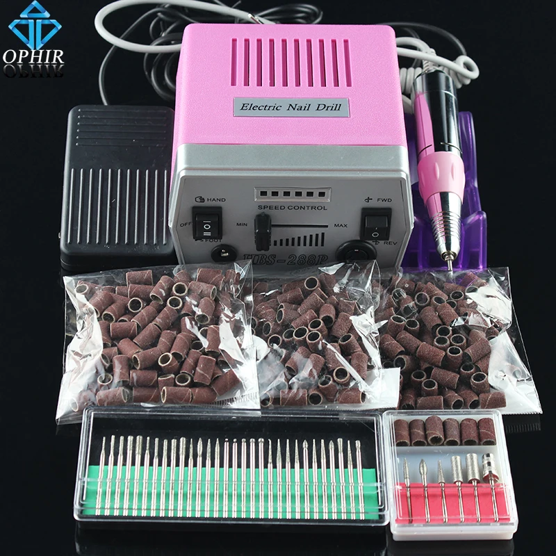 

OPHIR Nail Tool Electric Nail Drill Machine Kit Acrylic Nail Art Drill Pedicure Manicure Machine 30 Drill Bits+300 Sanding Bands