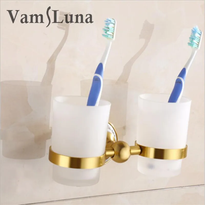 Wall Mounted Double Toothbrush Tumbler Holders Aluminium & Ceramic