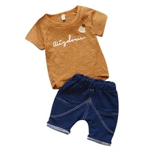 Newborn Baby Boy Clothes Stripe Fashion Baby Clothes Set 2PCS Boy T-shirt Summer Top Beach Denim Shorts T-shirt + Denim Shorts Newborn Baby Boy Clothes Stripe Fashion Baby Clothes Set 2PCS Boy T-shirt Summer Top Beach Denim Shorts T-shirt + Denim Shorts