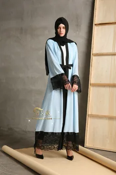 

Muslim stitching lace solid color cardigan djellaba turkish women clothing long coat dubai fashion high quality cardigan outwear