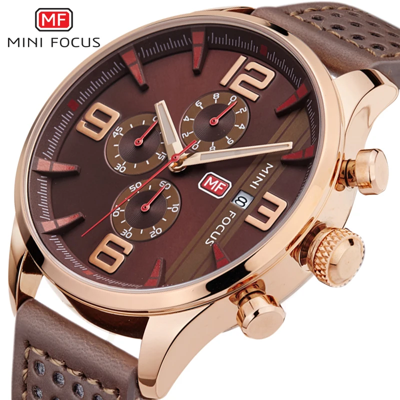 

MINI FOCUS Business Men's Watch Sub-dial Work Sport Watch Men Waterproof Quartz Watch Hour Date Male Clock 6 Hands Display Watch