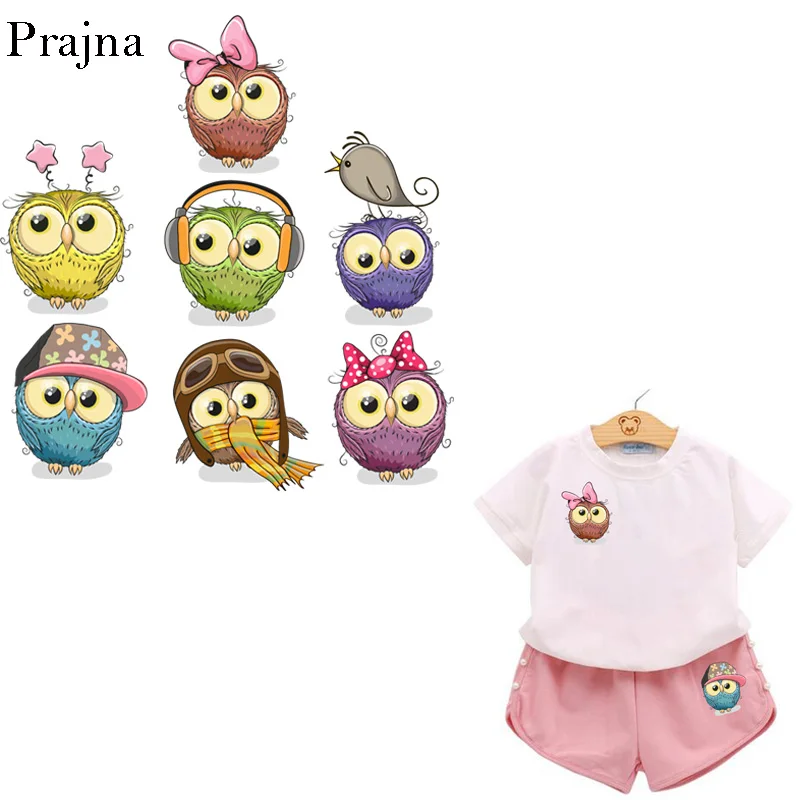 

Prajna Ironing Transfer Patch Heat Transfer Vinyl Printed Iron On Transfers For Kids Clothes Baby Sticker Cartoon Owl Bird Patch