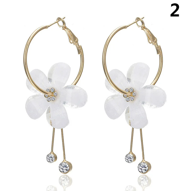 Newly Women Round Circle Dangle Earrings Sweet Flower Five-pointed Star Decor Luxury Jewelry Pink Flower Earrings Brincos