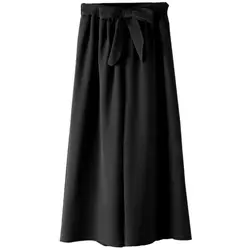 Новый Для женщин Повседневное широкие брюки свободные штаны Винтаж эластичные Высокая талия брюки негабаритных сплошной длинные штаны 5