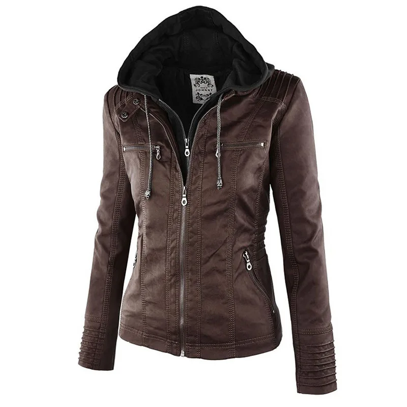 Women’s Hooded Leather Jacket - Women's Fitness Apparel, Women's ...