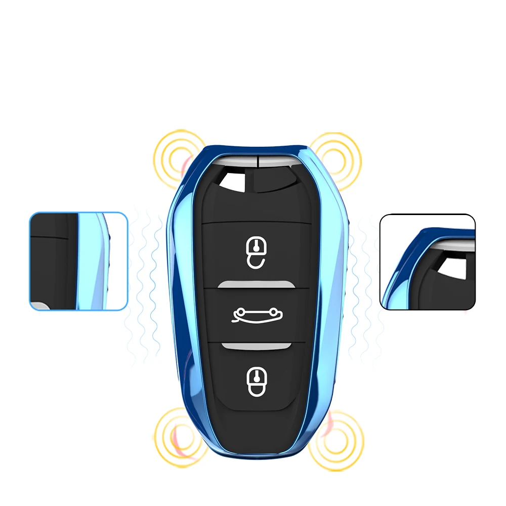 

2018 New Bright Colorful Soft TPU Car Smart Key Cover Remote Key Case suitable for Citroen C4 C4L C6 C3-XR Car Key Chain Ring