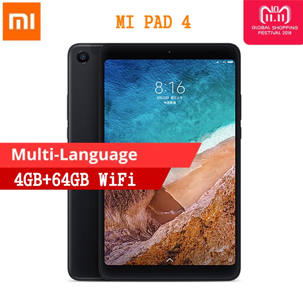 

Multi-language Xiaomi Mi Pad 4 Tablet PC 8.0 inch MIUI 9 Qualcomm Snapdragon 660 Octa Core 4GB 64GB 13.0MP HD Cameras WiFi BT5.0