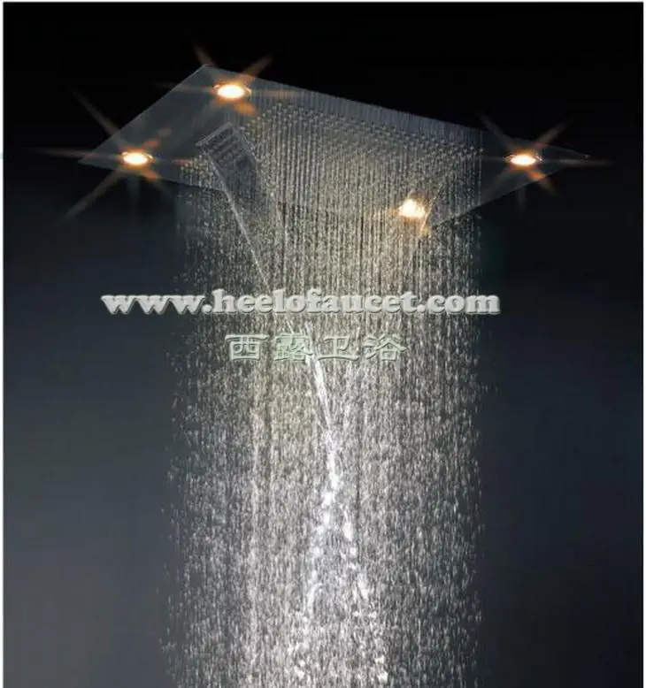 

Wall mounted waterfall cascade rain shower mixer bathroom faucet concealed faucets control valve with 800*600 led shower head