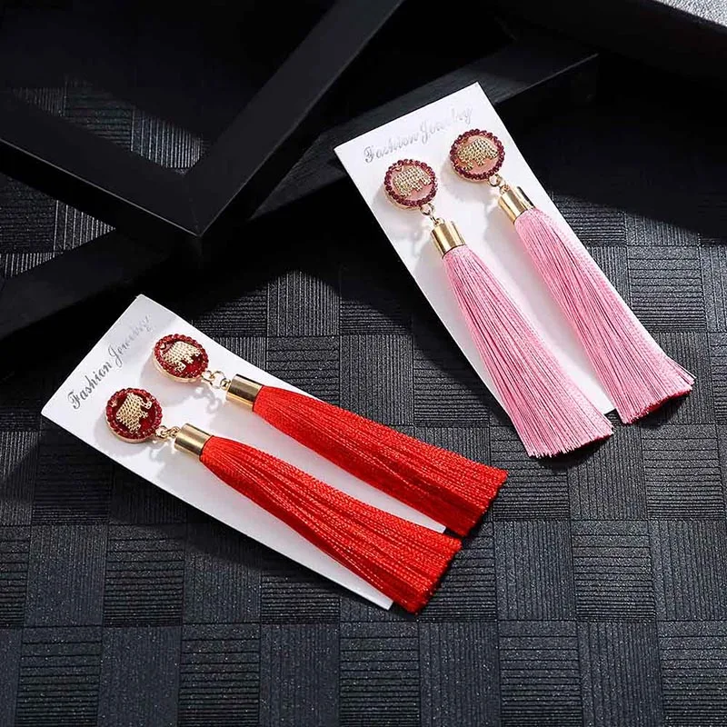 IMG_4201 Trendy Earrings Drop Earrings ElephantSilkDangleLongBohemianBlueMetalBohoGold Tassel Earrings For Women Jewelry