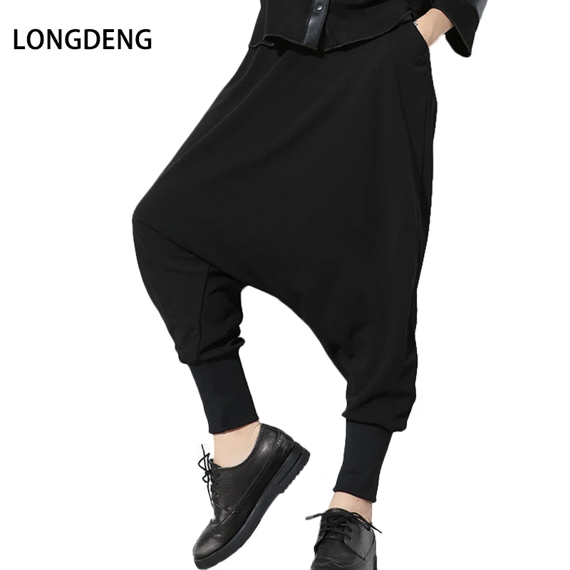 

2019 Autumn Winter Harem Pants New Black Solid Drawstring Pockets Causal Loose Big Size Women High Waist Trousers Plus Size