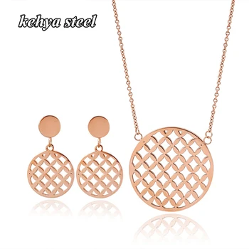 

Geometric Hollow Round Earrings Neklace Jewelry Rose Gold Lady Boy Luxury Wedding Romantic Accessories Fashion Euro Style