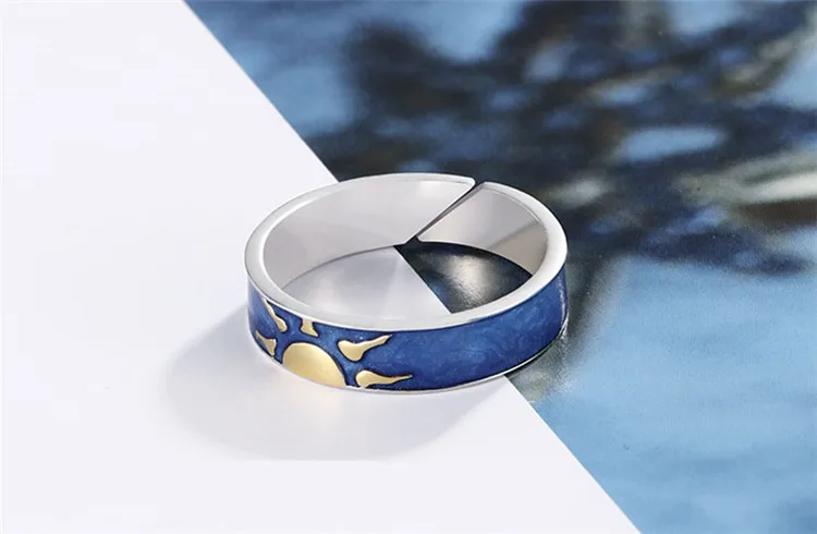 Настоящее 925 пробы Серебряное кольцо с эмалью, регулируемые обручальные кольца, кольца для пар, роскошные кольца для мужчин и женщин, ювелирные изделия для влюбленных
