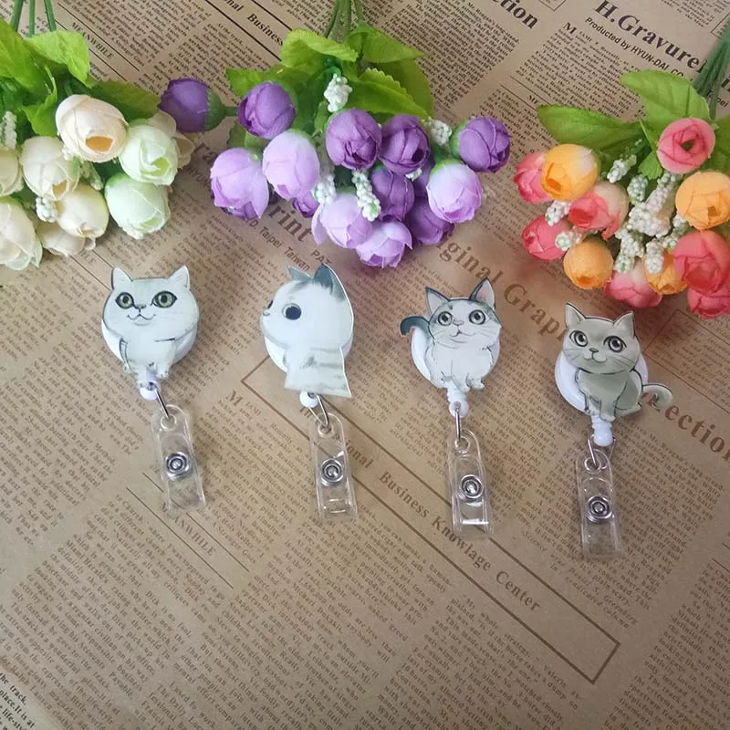 

1Pcs Cute Acrylic Cat Retractable Badge Reel The New Student Nurse Exihibiton ID Name Card Badge Holder Office Stationery Supply