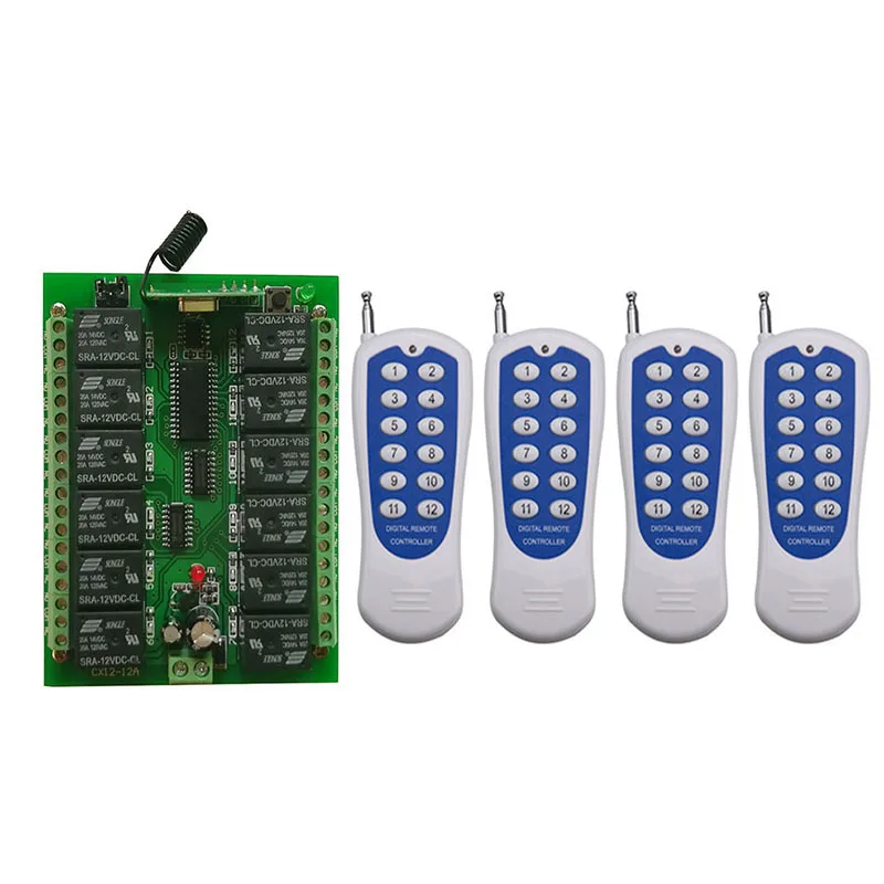 DC 12V 24V 12 CH Channels 12CH RF Wireless Remote Control Switch Remote Control System receiver transmitter 12CH Relay 433 MHz