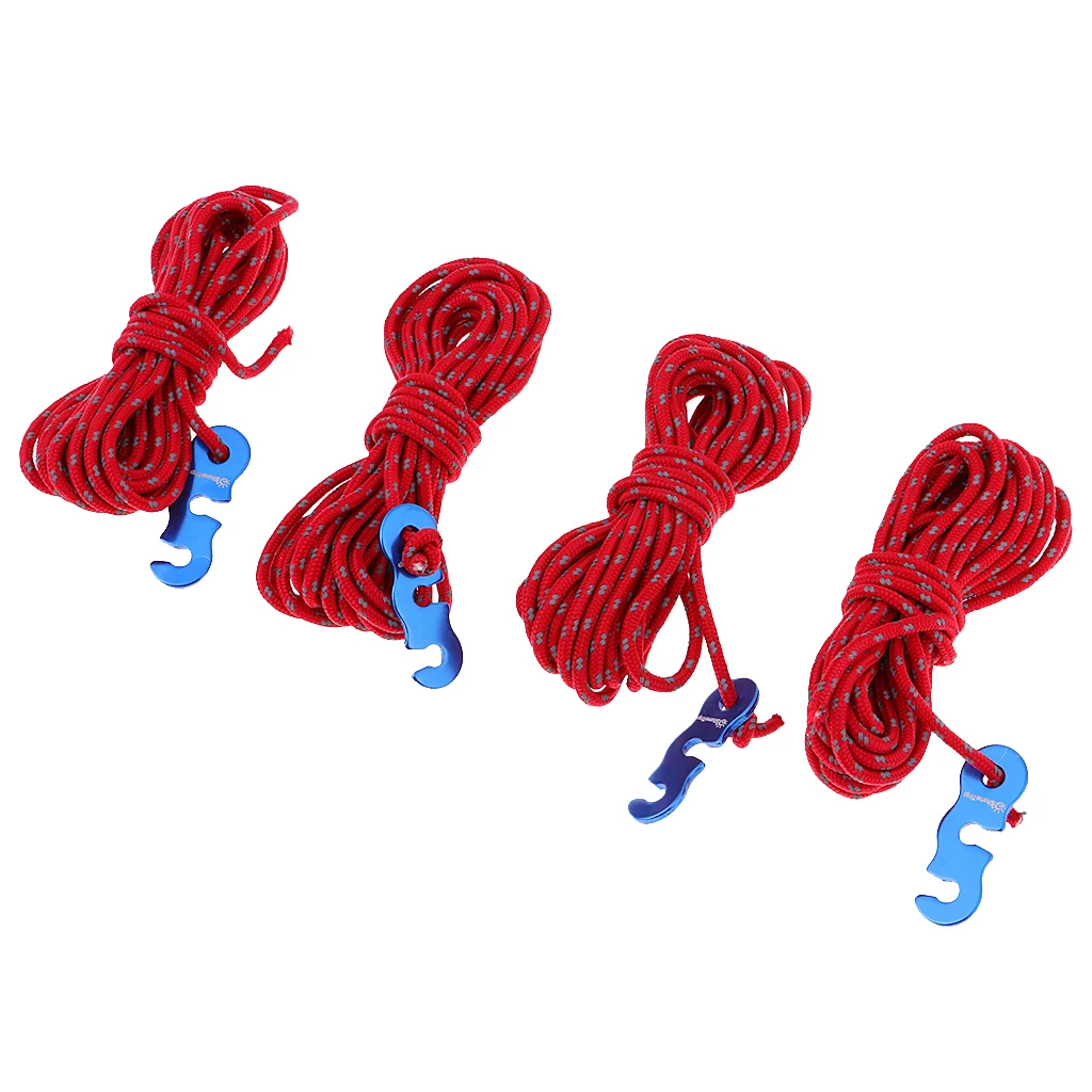 4 Pcs Reflective Camping Tent Guide Rope Guy Line Cord And Adjusters for Camping Backpacking Trekking Cycling Hunting Traveling