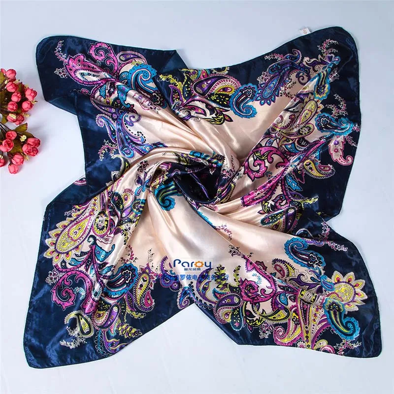 Модный дизайн квадратный шелковый шарф женский платок Бандана с цветочным рисунком Дамская шаль Хиджаб элегантная повязка на голову кольцо шарф 90*90 см M207