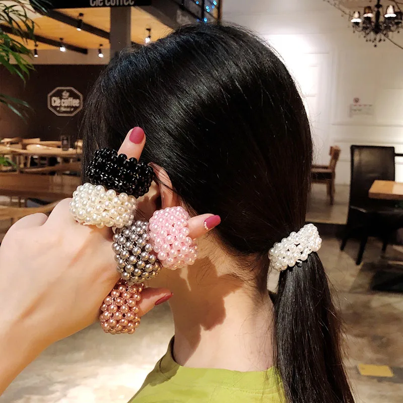 

2019 New Women Girls Cute Full Pearls Elastic Hair Bands Ponytail Holder Elegant Rubber Bands Scrunchie Fashion Hair Accessories